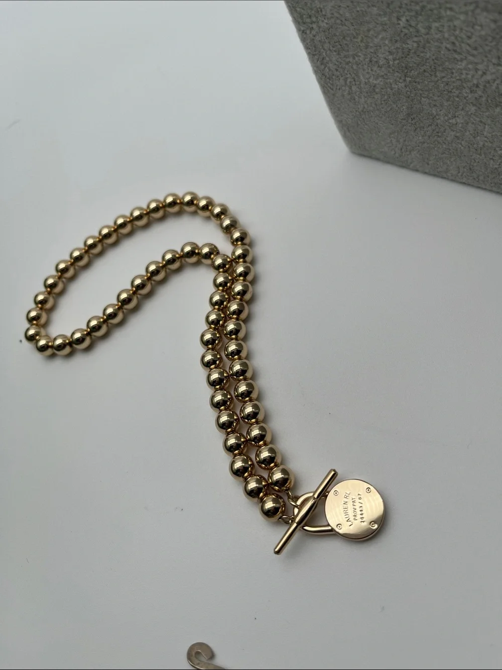 Gorgeous Ralph Lauren Gold Tone Beaded Balls Necklace Toggle Designer 17”